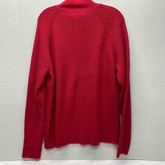 Vintage Lands End Red Full Zip Large Cardigan Y2K Cable Knit 100% Baumwolle - Picture 3 of 12